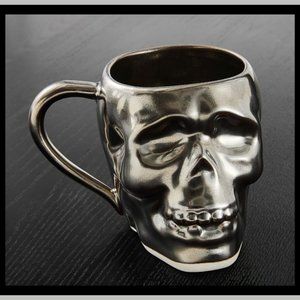 NEW RARE West Elm Black Cermic Halloween Skull Mug 19 OZ